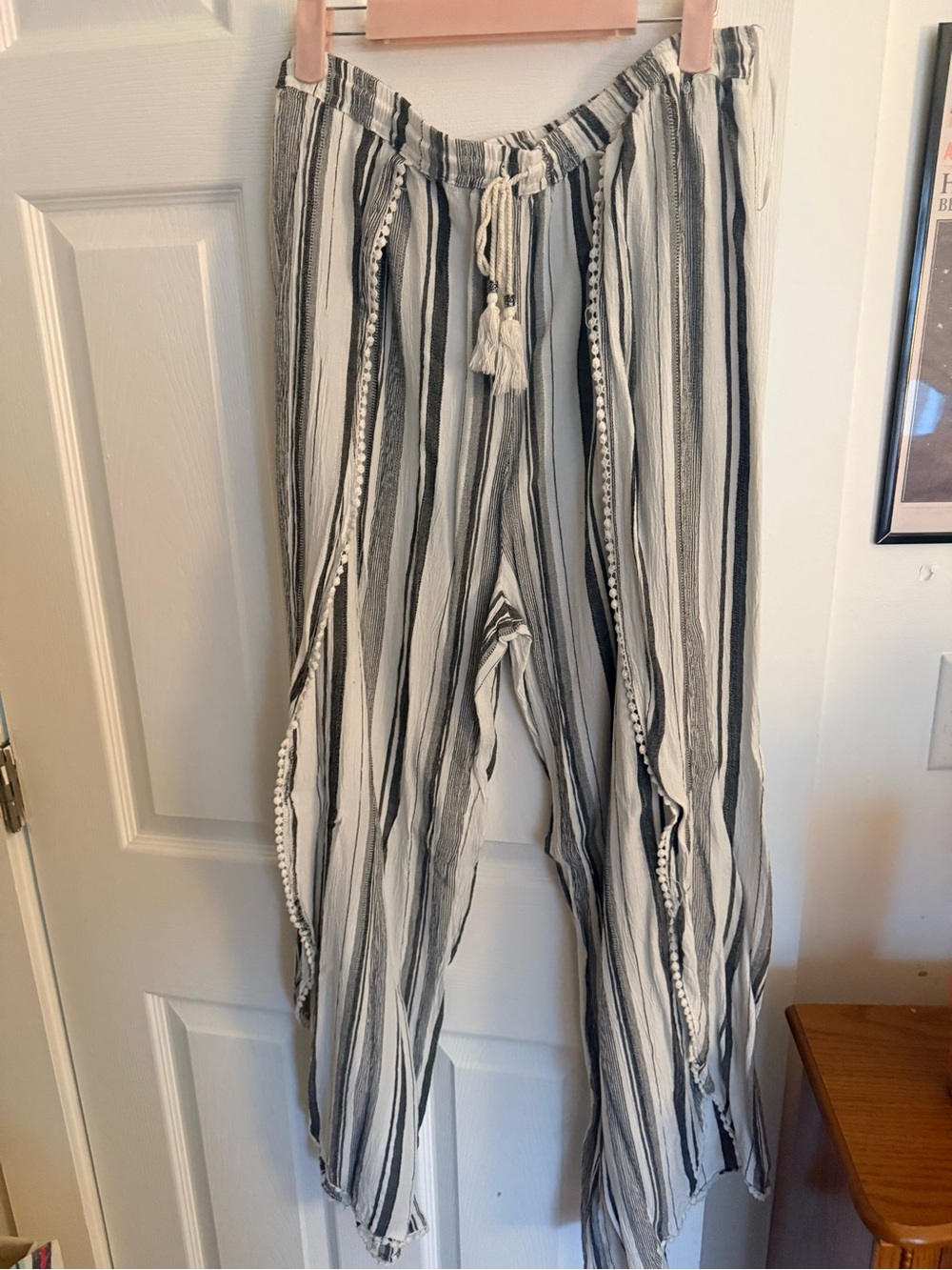 Lola P. Black & White Striped Drawstring Pants